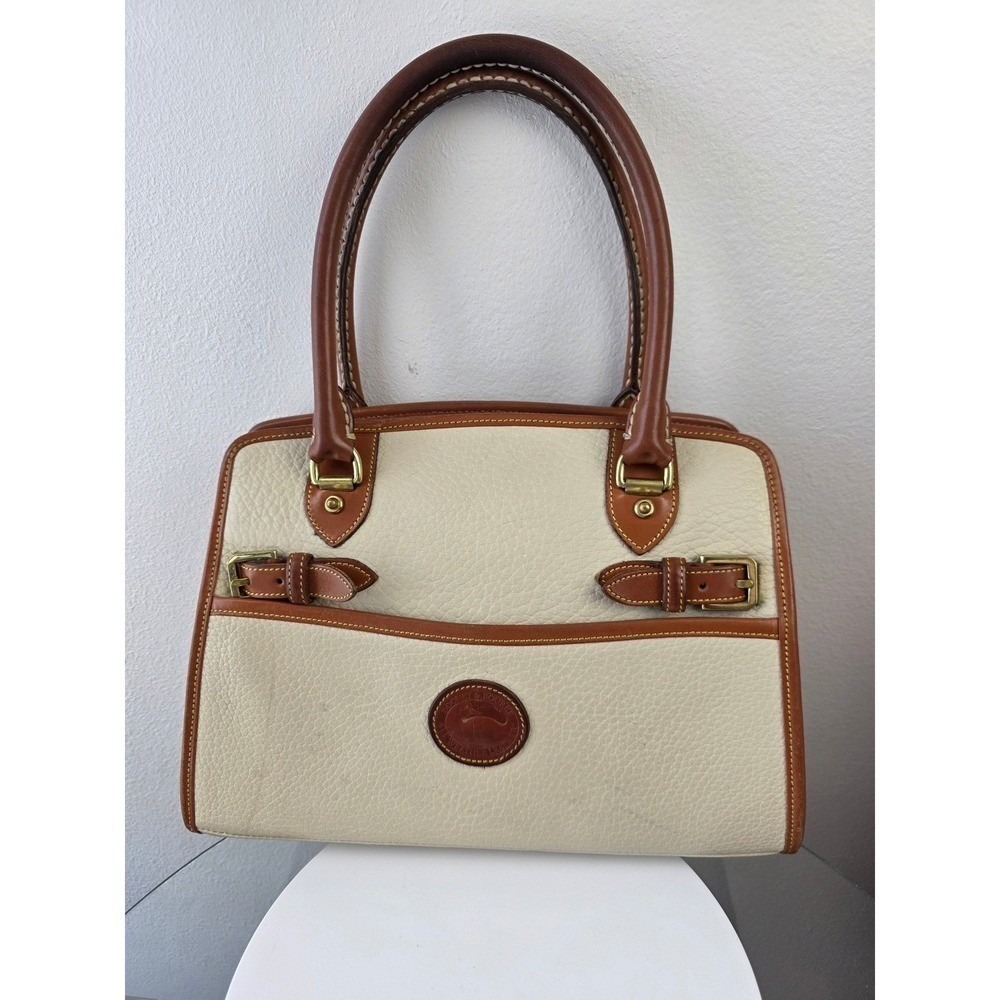 Dooney & Bourke Vintage All Weather Leather Satchel Bag Cream Tan Made in USA